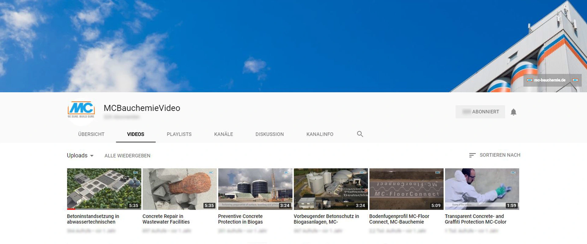 La chaîne d'entreprise MC sur YouTube